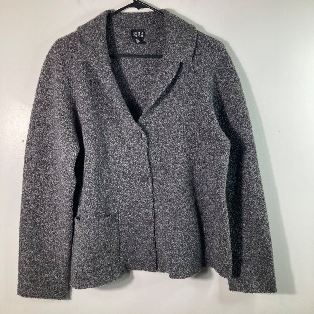 Womens Eileen Fisher Wool Cashmere Button Cardigan Jacket‎ M Gray